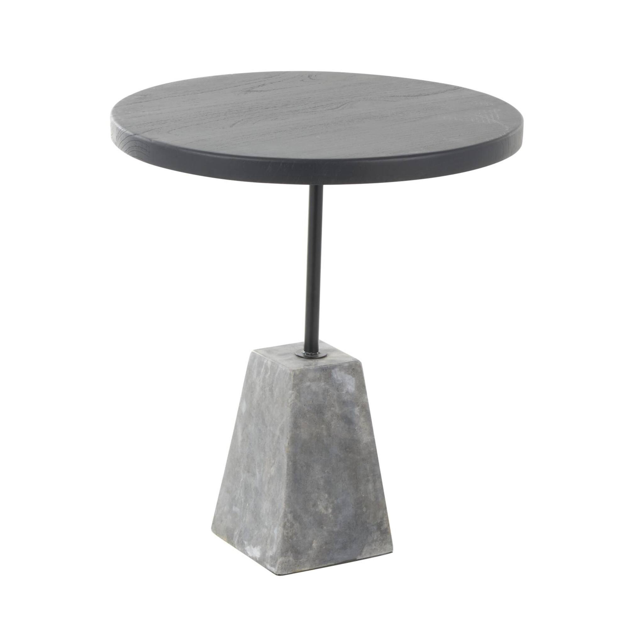 22.5" Black & Gray Wood Accent Table with Marble Pyramid Base
